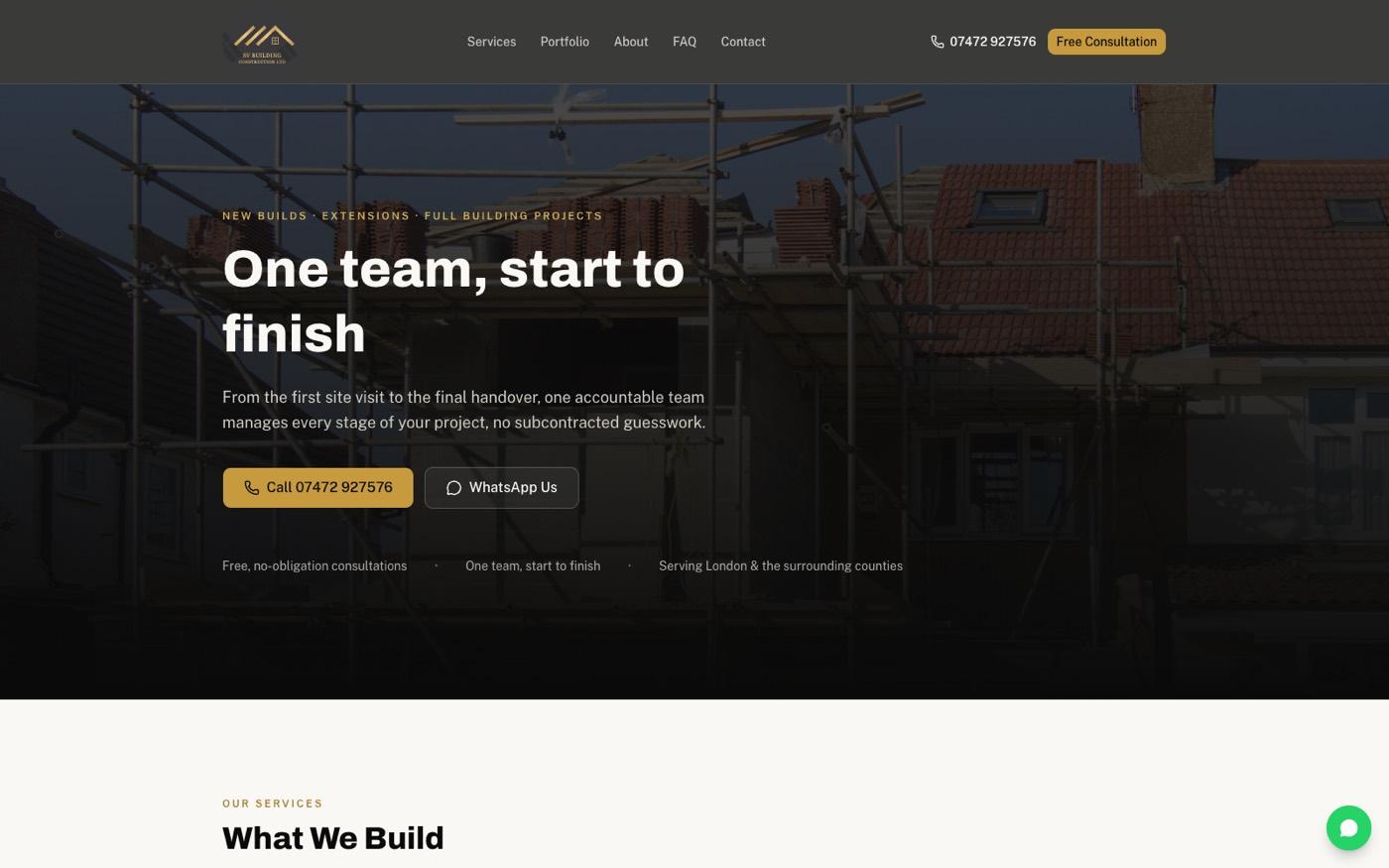 SV Building Construction website screenshot